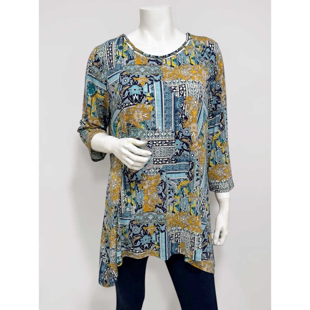 Chico's Women's Multicolor Patchwork Print Beaded… - image 1